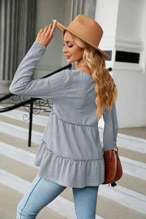 Warmth And Style Cable-Knit Long Sleeve Babydoll Top - MXSTUDIO.COM