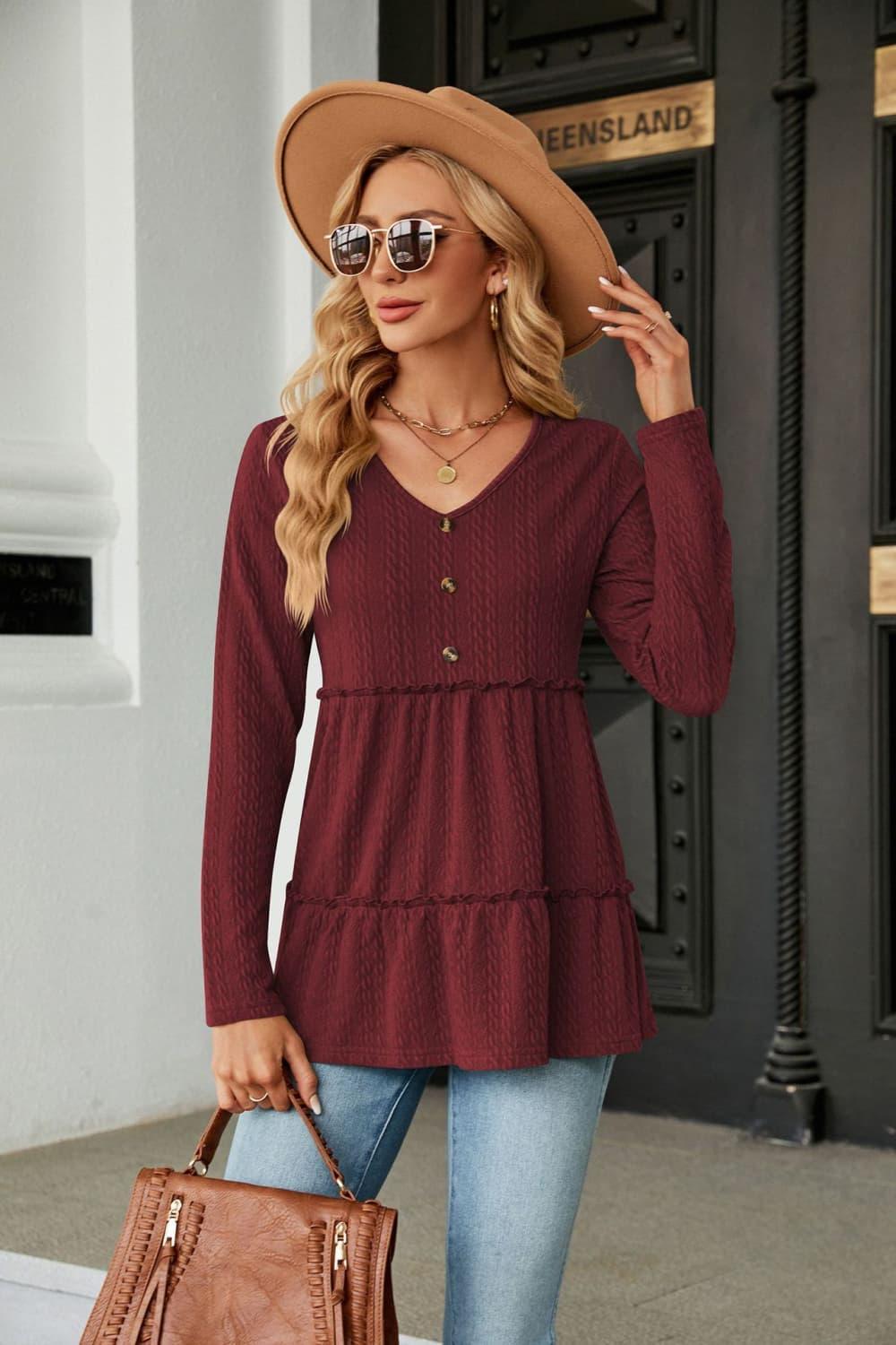 Warmth And Style Cable-Knit Long Sleeve Babydoll Top - MXSTUDIO.COM