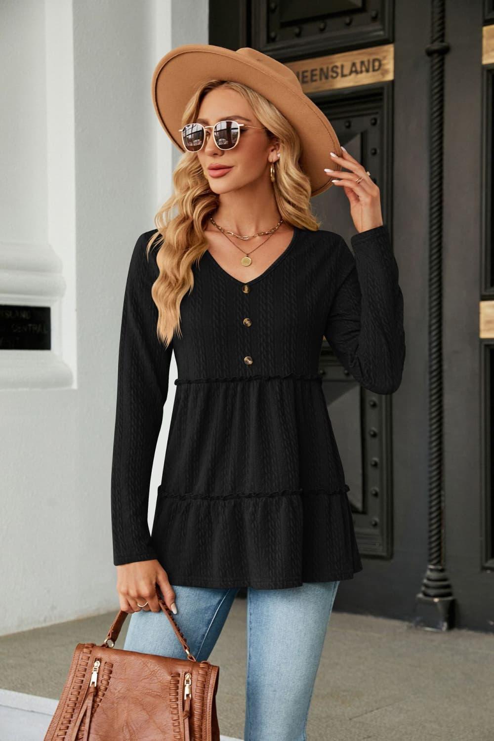 Warmth And Style Cable-Knit Long Sleeve Babydoll Top - MXSTUDIO.COM