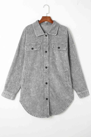 Washed Button Down Long Shirt Jacket - MXSTUDIO.COM