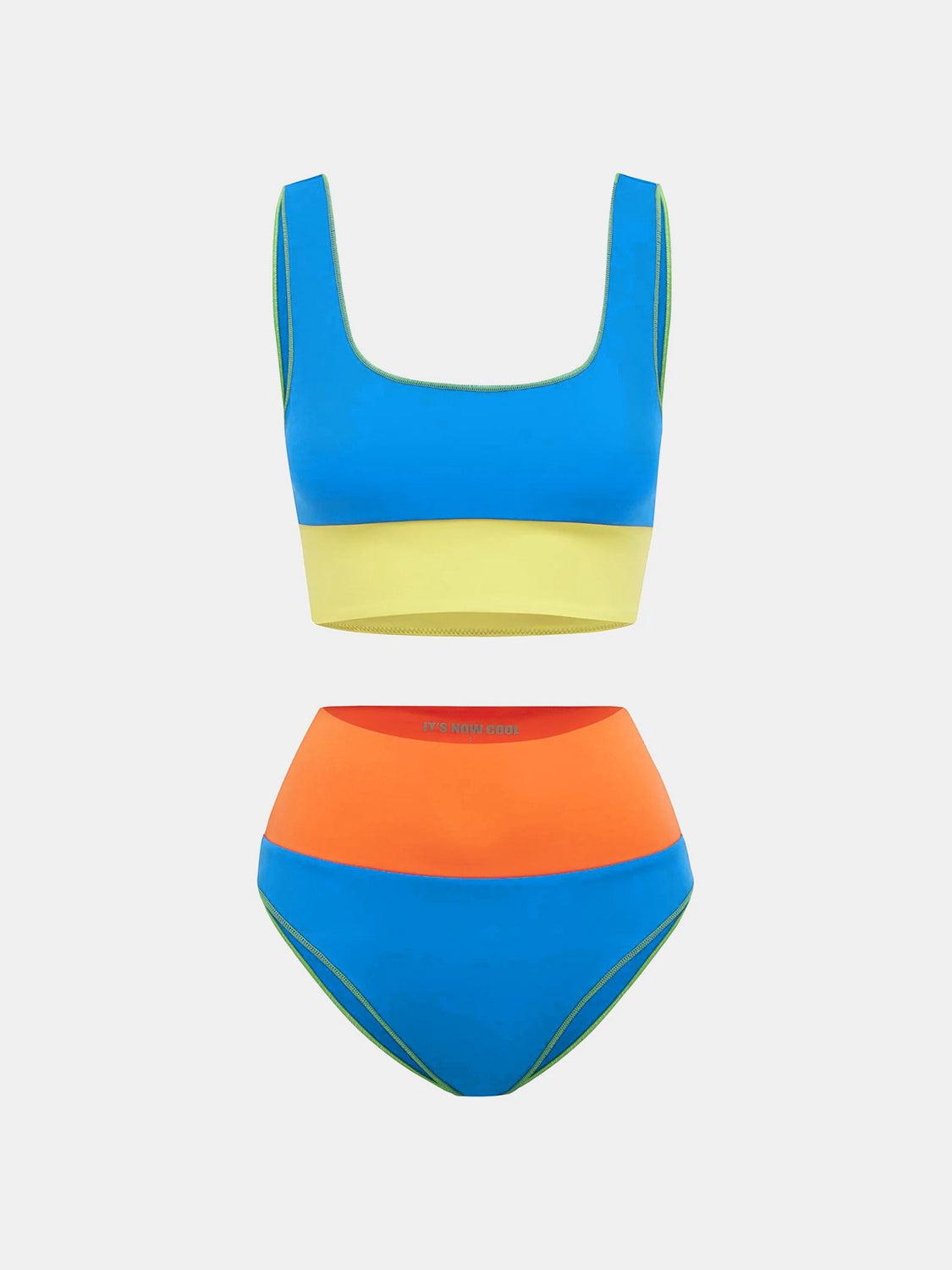 a women's bikini top and bottom in two colors