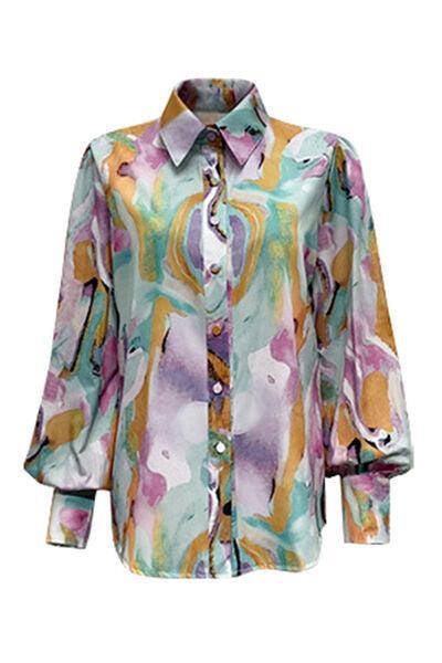 a women's shirt with a colorful pattern