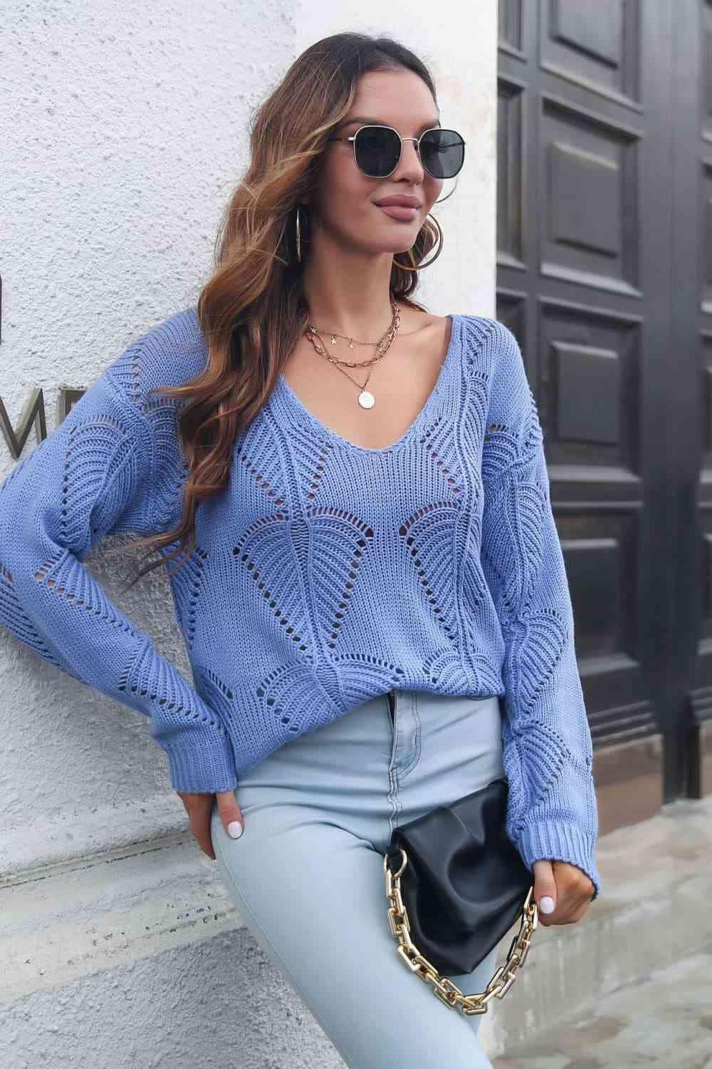 Wear All Season V-Neck Open Knit Sweater - MXSTUDIO.COM