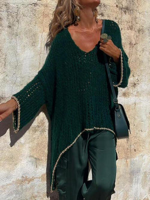 Wear Any Season V-Neck Open Knit Crochet Sweater-MXSTUDIO.COM