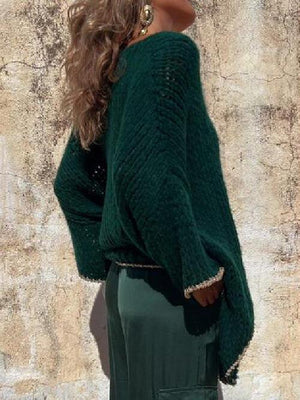 Wear Any Season V-Neck Open Knit Crochet Sweater-MXSTUDIO.COM