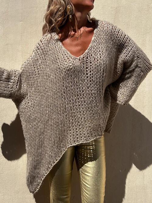 Wear Any Season V-Neck Open Knit Crochet Sweater-MXSTUDIO.COM