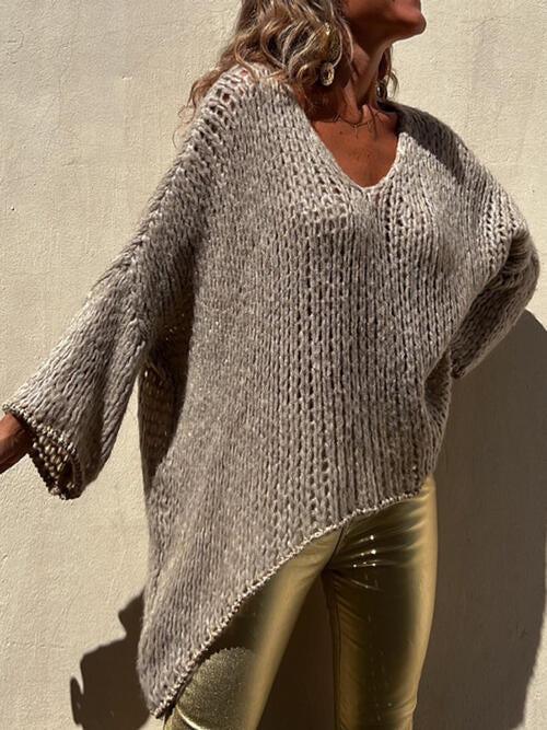 Wear Any Season V-Neck Open Knit Crochet Sweater-MXSTUDIO.COM