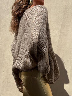 Wear Any Season V-Neck Open Knit Crochet Sweater-MXSTUDIO.COM