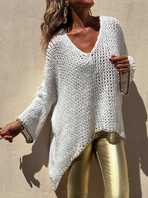 Wear Any Season V-Neck Open Knit Crochet Sweater-MXSTUDIO.COM