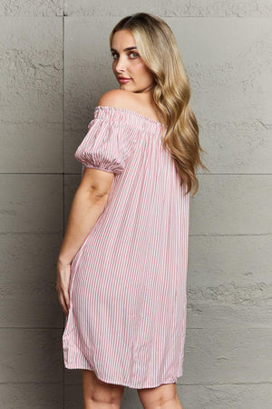 Wear Everyday Striped Off The Shoulder Shift Dress - MXSTUDIO.COM