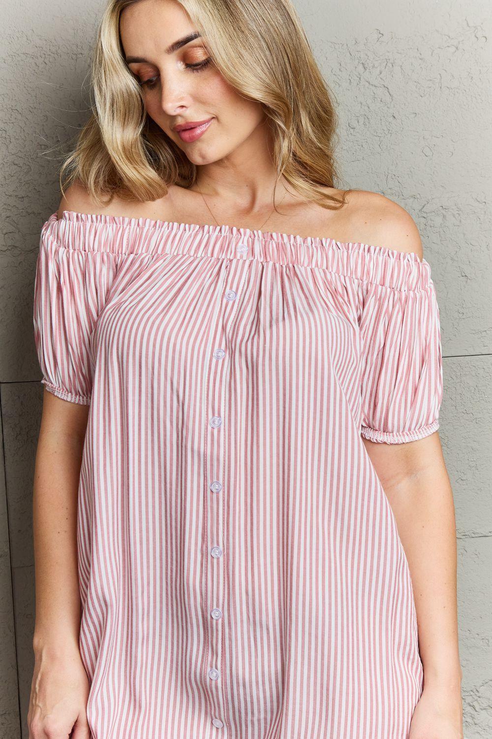 Wear Everyday Striped Off The Shoulder Shift Dress - MXSTUDIO.COM