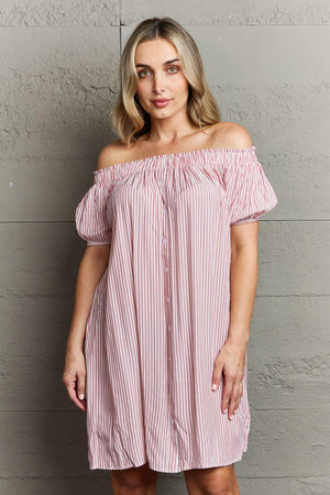 Wear Everyday Striped Off The Shoulder Shift Dress - MXSTUDIO.COM