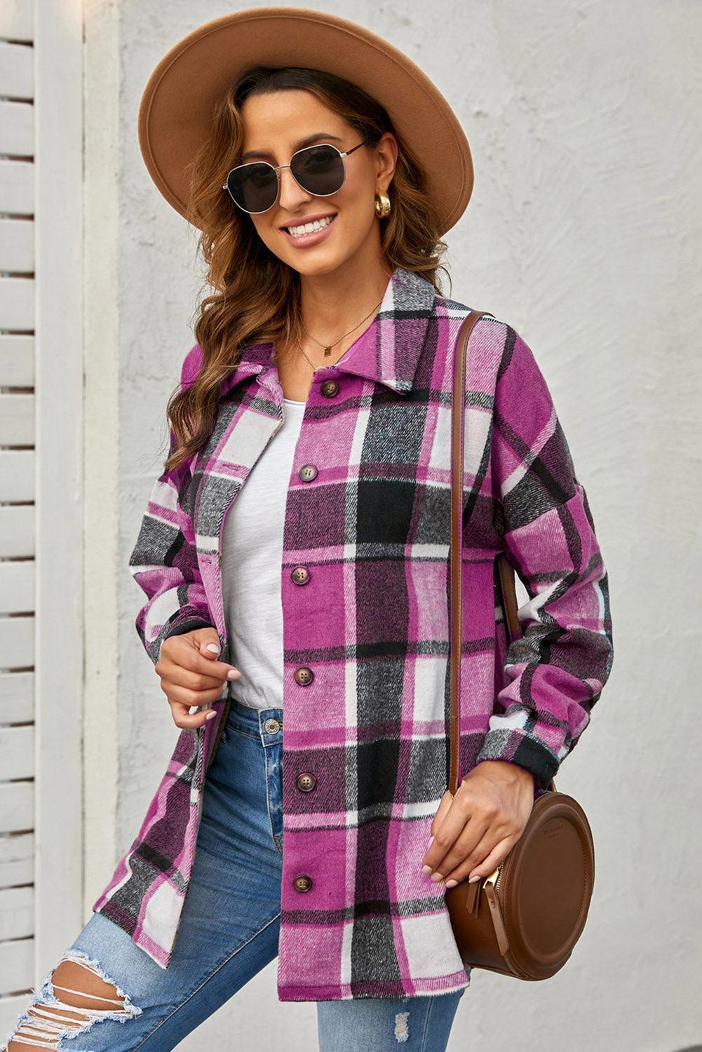 Wear In All Seasons Buttoned Plaid Shacket - MXSTUDIO.COM