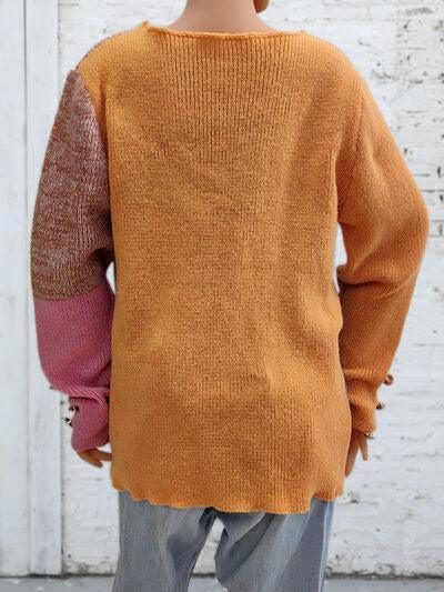 Wear In Two Ways Color Block Knitted Sweater-MXSTUDIO.COM