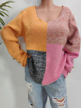 Wear In Two Ways Color Block Knitted Sweater-MXSTUDIO.COM