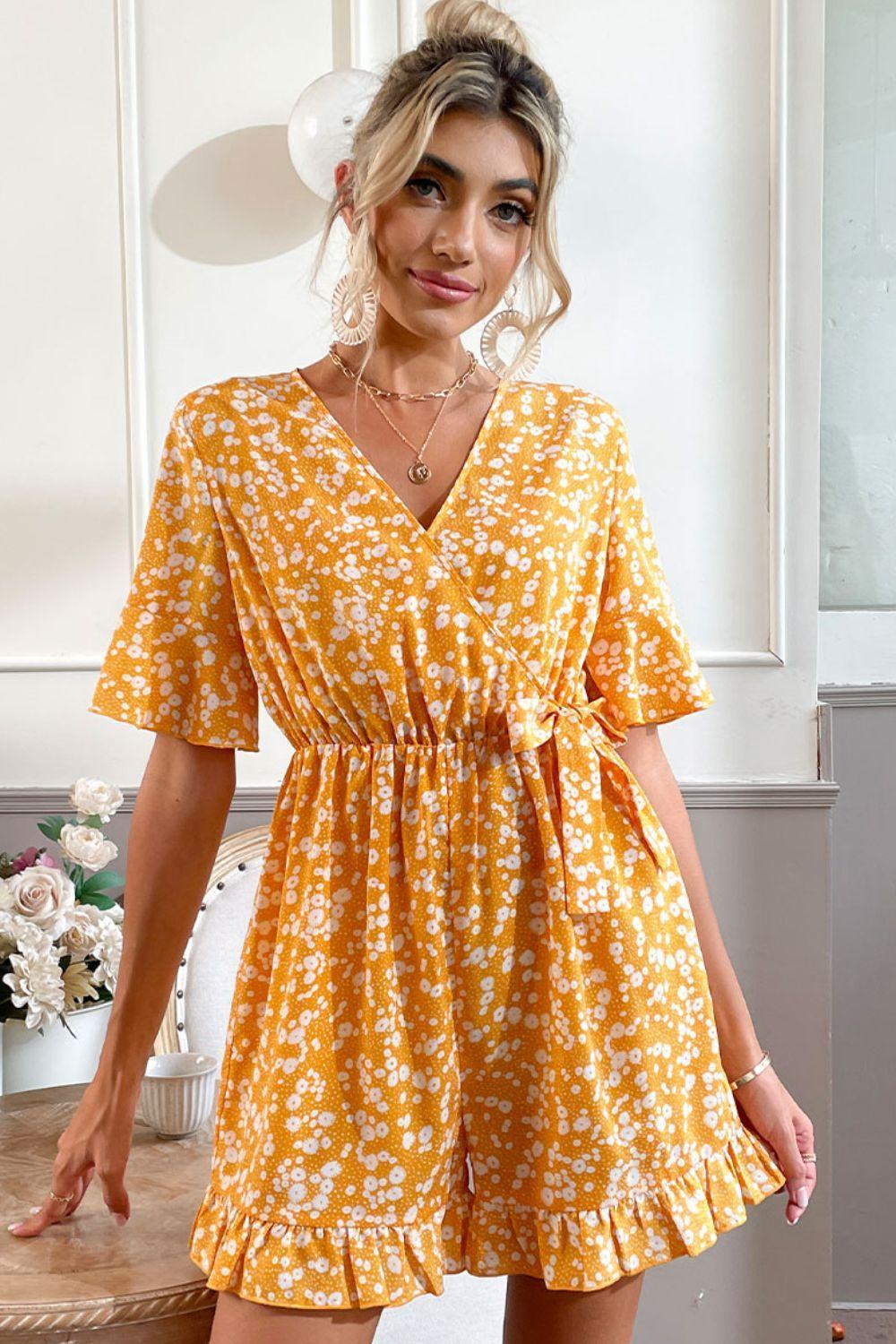 Wear Sunshine Today Surplice Neck Ruffle Romper - MXSTUDIO.COM