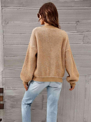 Weather Protect V-Neck Lantern Sleeve Cardigan-MXSTUDIO.COM