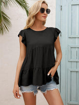 Weekend In Style Flutter Sleeve Tiered Blouse - MXSTUDIO.COM