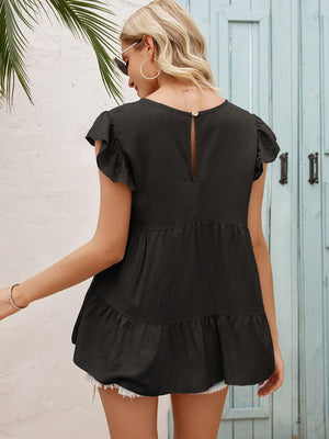 Weekend In Style Flutter Sleeve Tiered Blouse - MXSTUDIO.COM