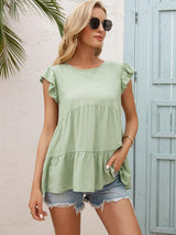 Weekend In Style Flutter Sleeve Tiered Blouse - MXSTUDIO.COM