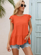 Weekend In Style Flutter Sleeve Tiered Blouse - MXSTUDIO.COM