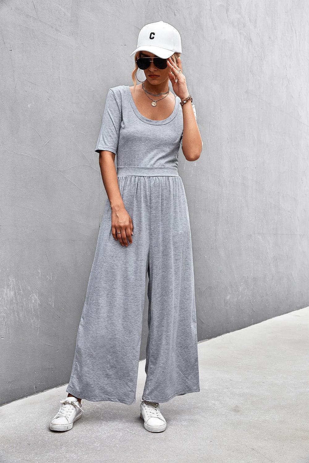 Weekend Mode Scoop Neck Half Sleeve Jumpsuit - MXSTUDIO.COM