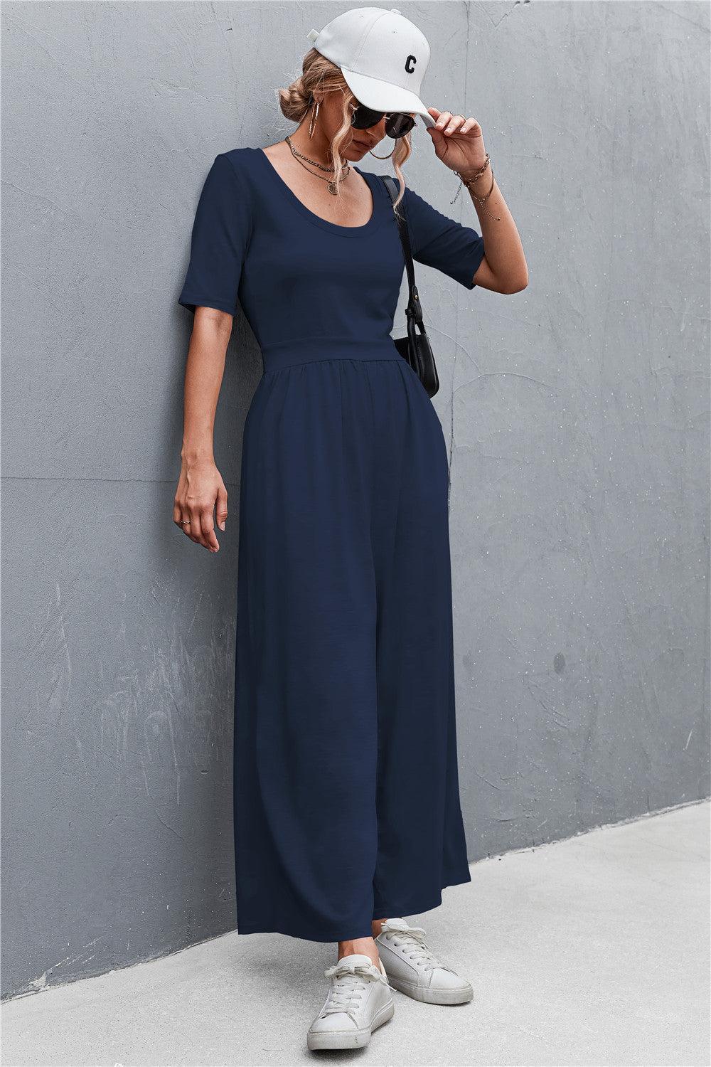 Weekend Mode Scoop Neck Half Sleeve Jumpsuit - MXSTUDIO.COM