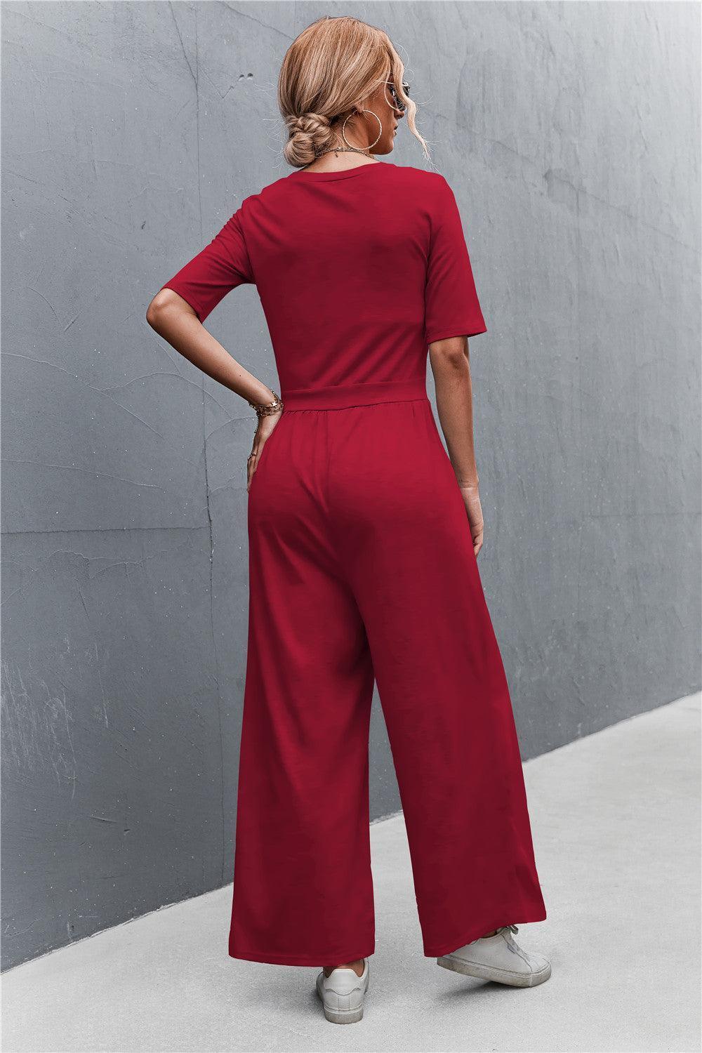 Weekend Mode Scoop Neck Half Sleeve Jumpsuit - MXSTUDIO.COM