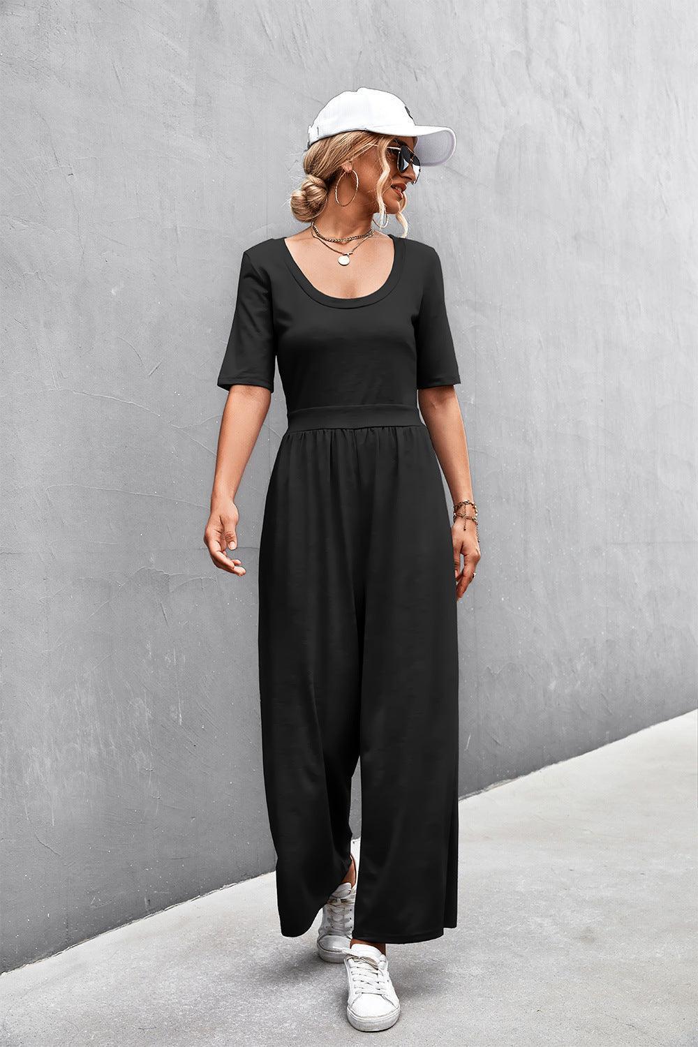 Weekend Mode Scoop Neck Half Sleeve Jumpsuit - MXSTUDIO.COM