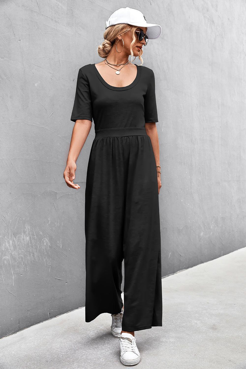 Weekend Mode Scoop Neck Half Sleeve Jumpsuit - MXSTUDIO.COM