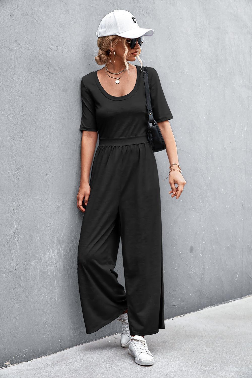 Weekend Mode Scoop Neck Half Sleeve Jumpsuit - MXSTUDIO.COM