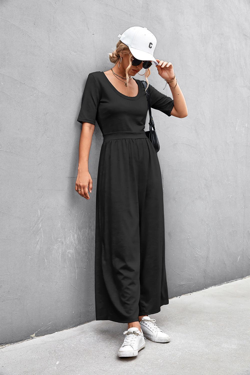 Weekend Mode Scoop Neck Half Sleeve Jumpsuit - MXSTUDIO.COM