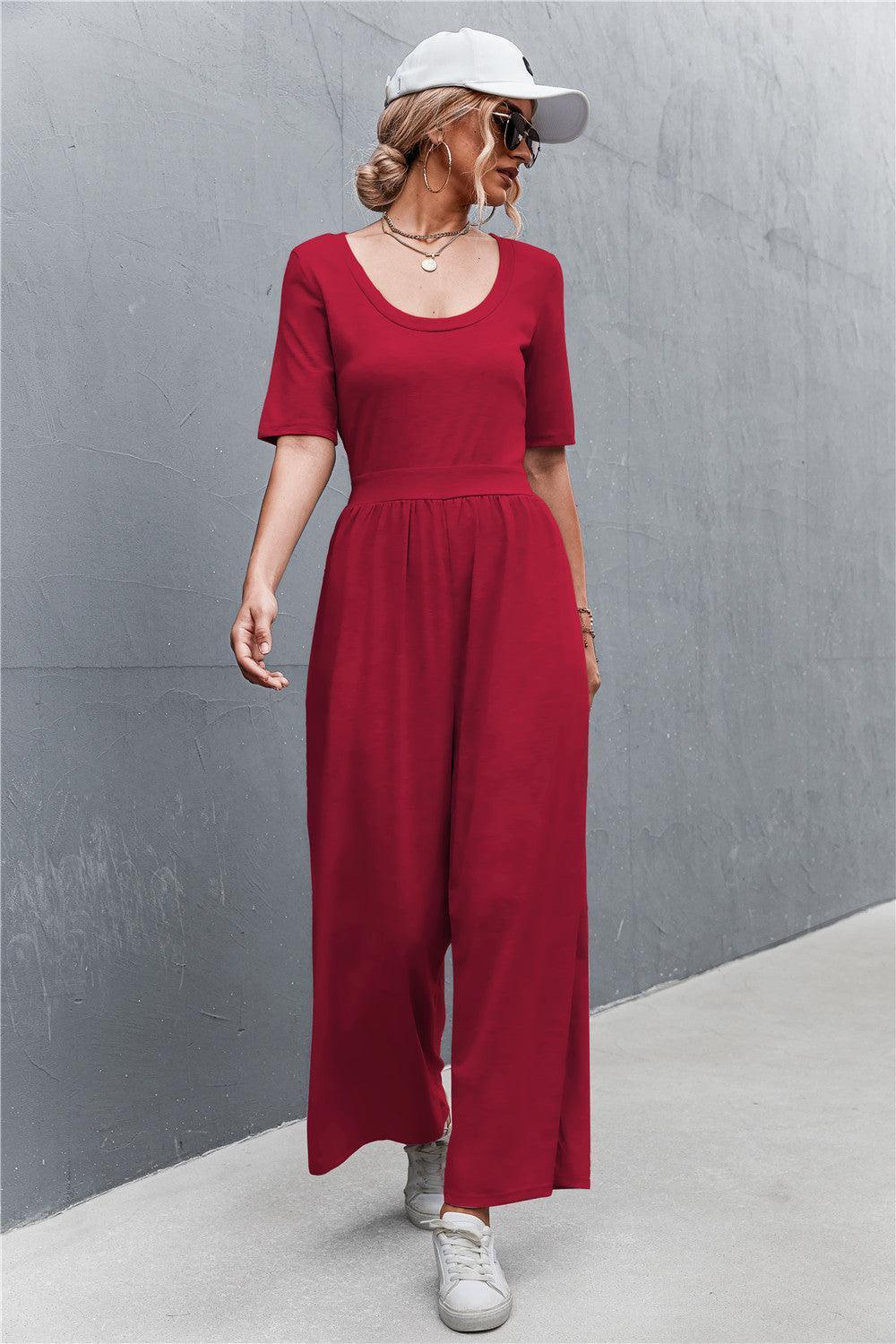 Weekend Mode Scoop Neck Half Sleeve Jumpsuit - MXSTUDIO.COM