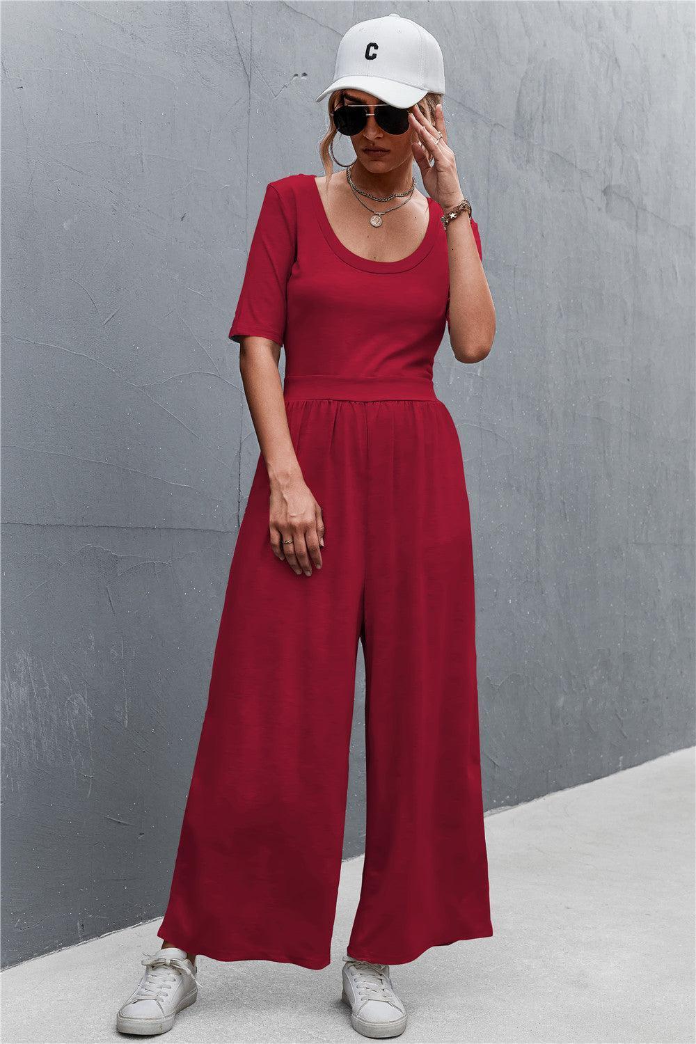 Weekend Mode Scoop Neck Half Sleeve Jumpsuit - MXSTUDIO.COM