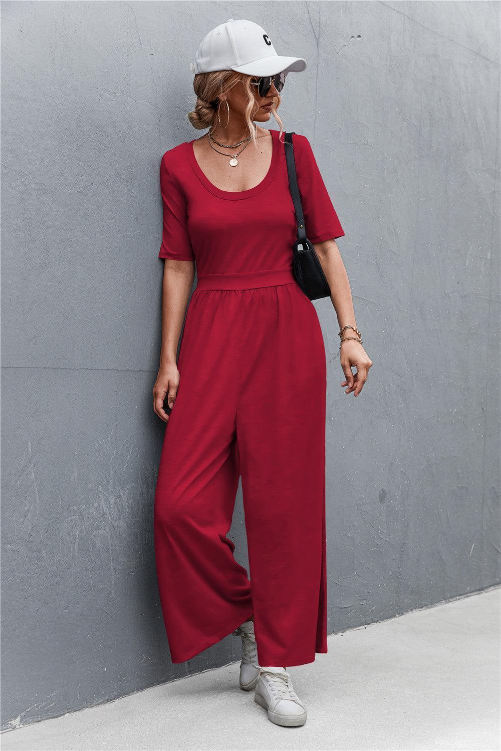 Weekend Mode Scoop Neck Half Sleeve Jumpsuit - MXSTUDIO.COM