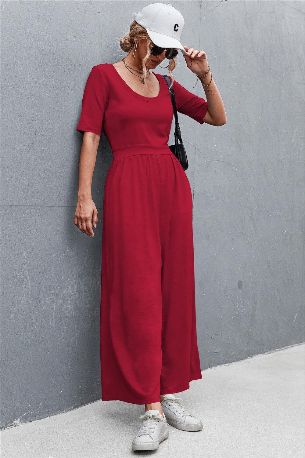 Weekend Mode Scoop Neck Half Sleeve Jumpsuit - MXSTUDIO.COM