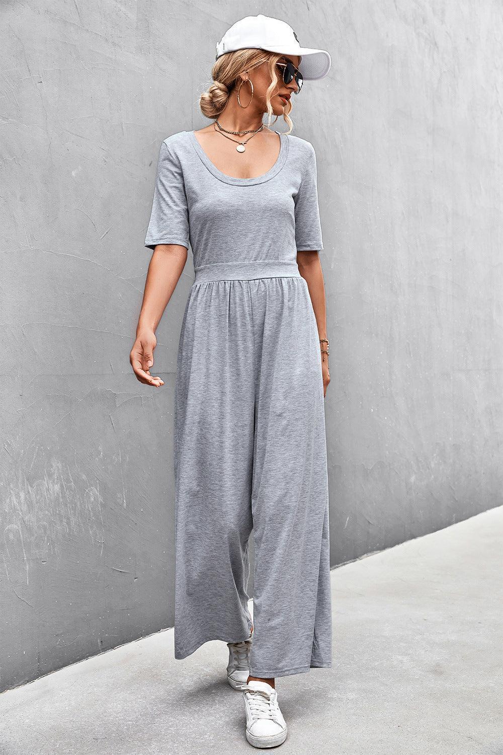 Weekend Mode Scoop Neck Half Sleeve Jumpsuit - MXSTUDIO.COM