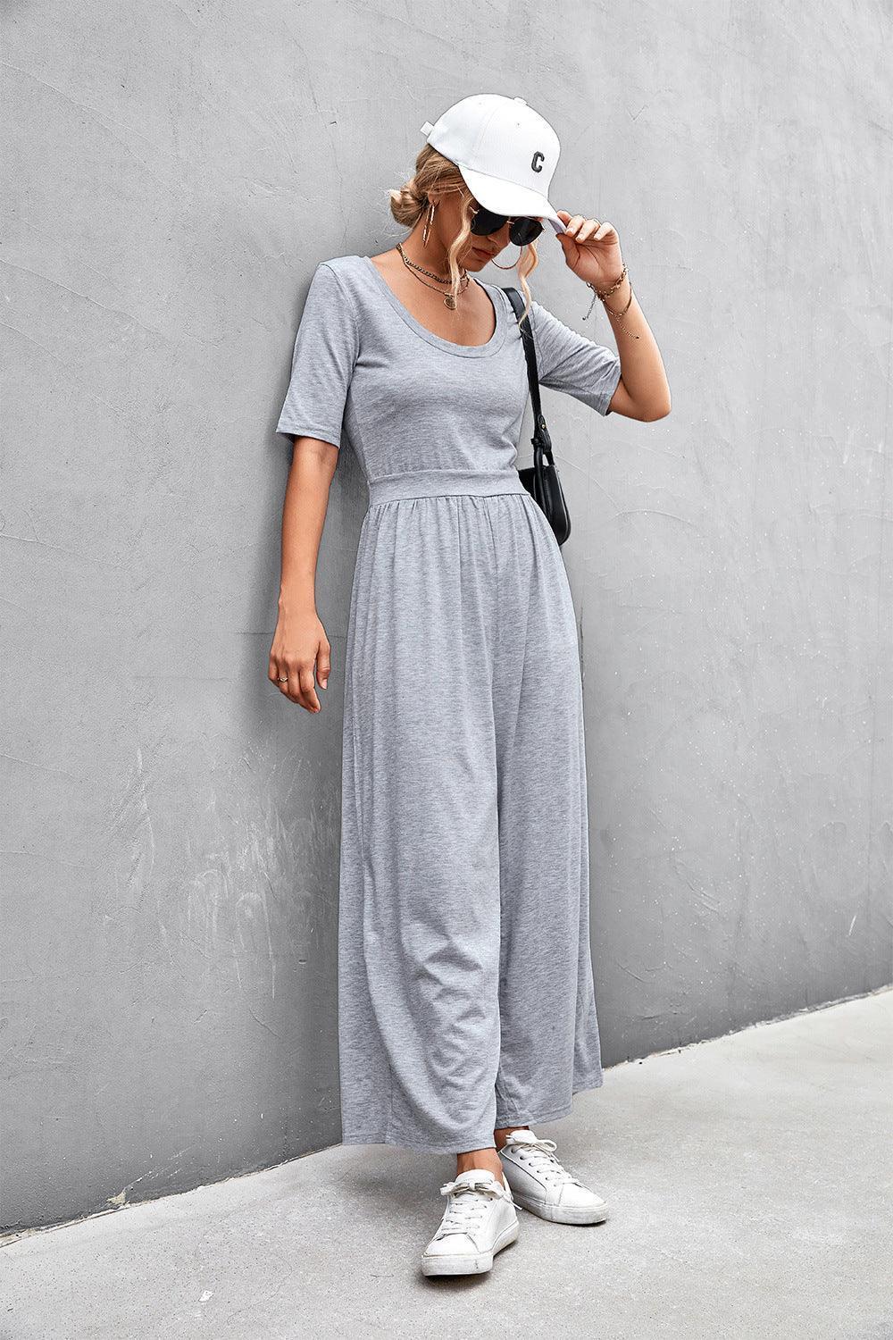 Weekend Mode Scoop Neck Half Sleeve Jumpsuit - MXSTUDIO.COM