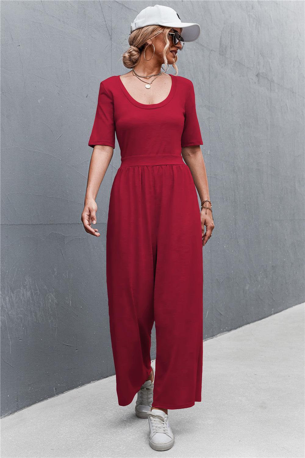 Weekend Mode Scoop Neck Half Sleeve Jumpsuit - MXSTUDIO.COM