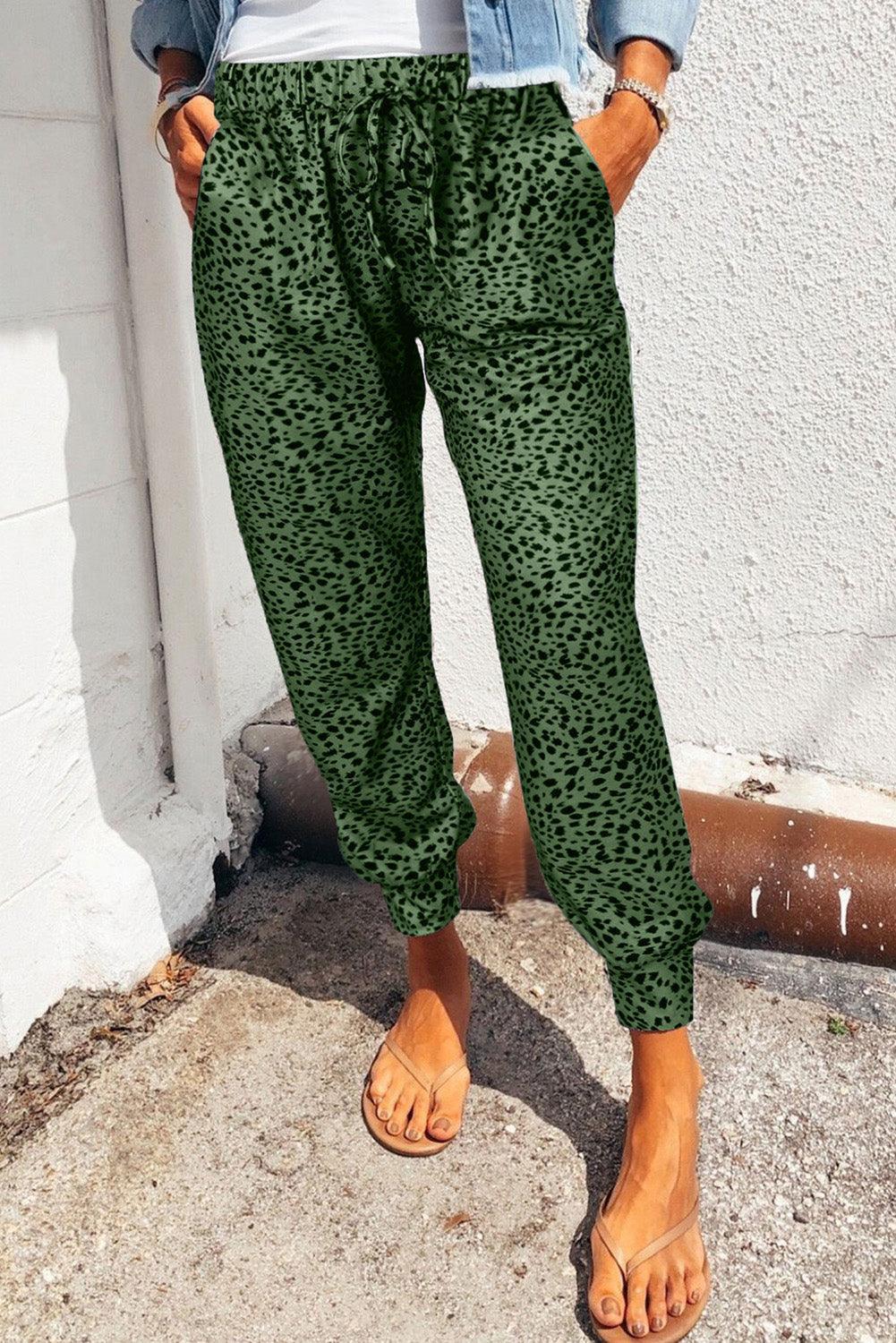 Weekend Spree Elastic Waist Leopard Print Joggers - MXSTUDIO.COM