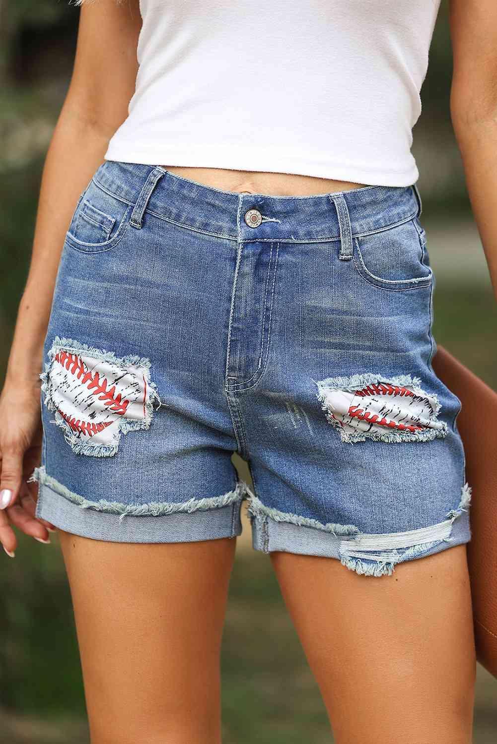 Weekend Stroll Distressed Patched Denim Shorts - MXSTUDIO.COM