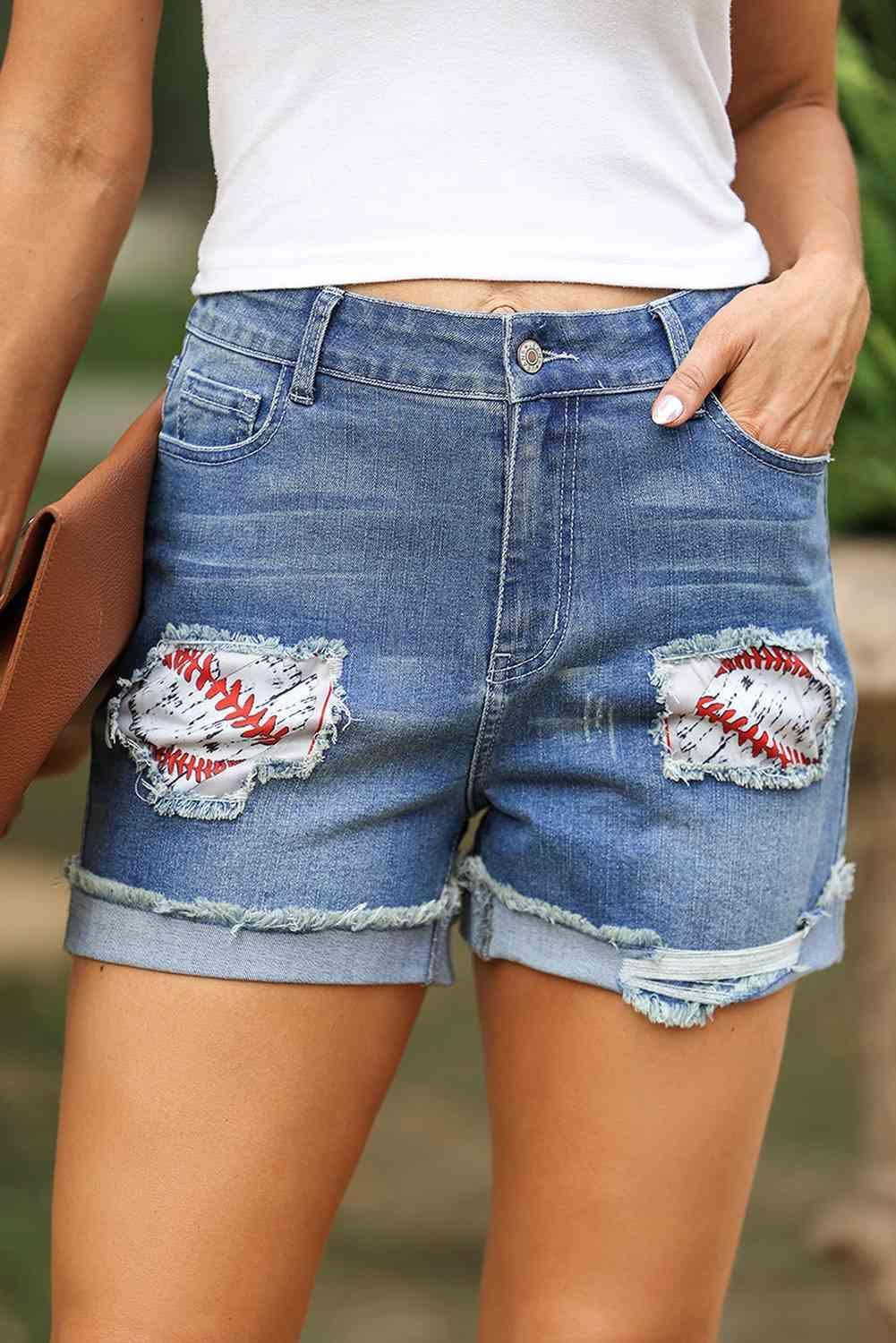 Weekend Stroll Distressed Patched Denim Shorts - MXSTUDIO.COM