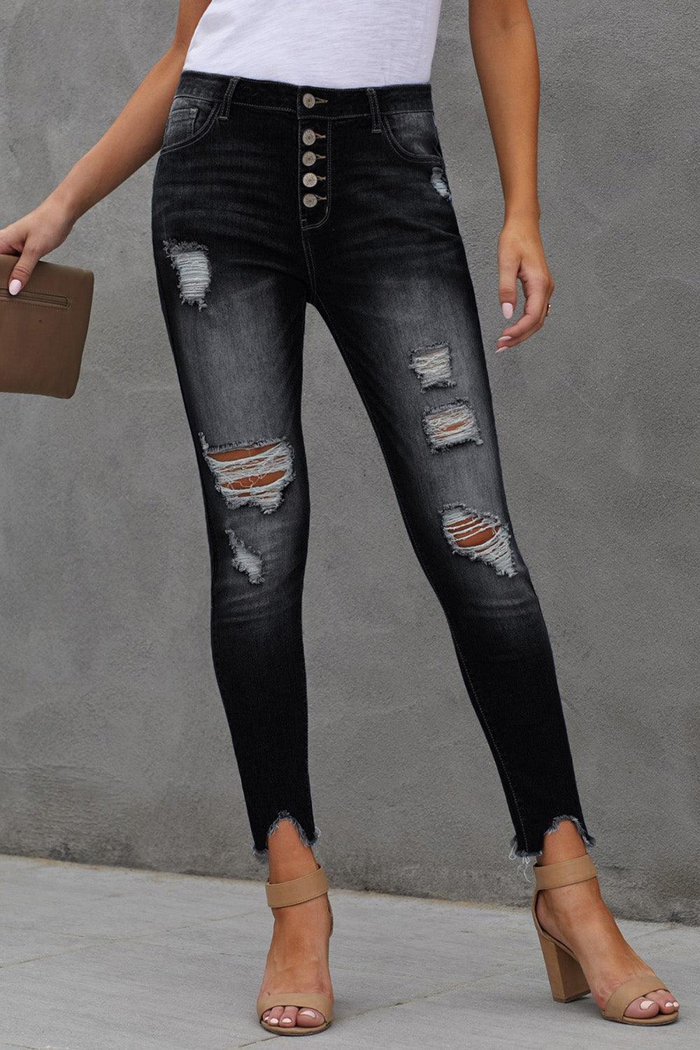 Weekend Style Button Fly High Waist Skinny Jeans - MXSTUDIO.COM