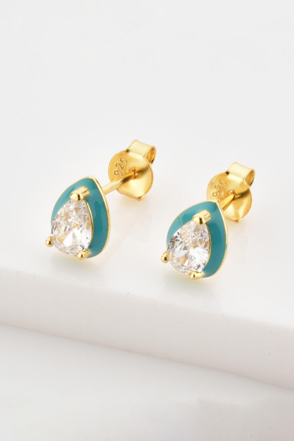 Well-Deserved Gold Plated Zircon Teardrop Stud Earrings - MXSTUDIO.COM