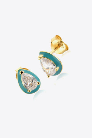 Well-Deserved Gold Plated Zircon Teardrop Stud Earrings - MXSTUDIO.COM