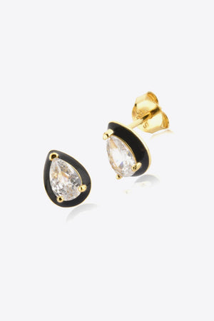 Well-Deserved Gold Plated Zircon Teardrop Stud Earrings - MXSTUDIO.COM