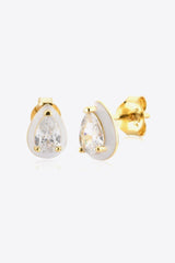 Well-Deserved Gold Plated Zircon Teardrop Stud Earrings - MXSTUDIO.COM