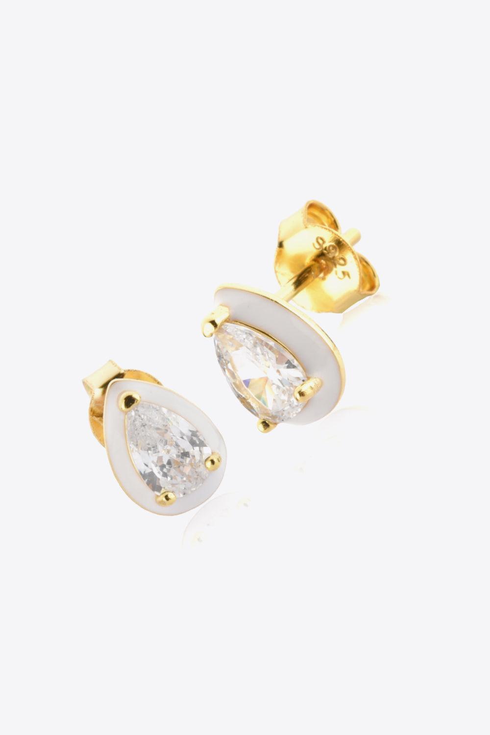 Well-Deserved Gold Plated Zircon Teardrop Stud Earrings - MXSTUDIO.COM