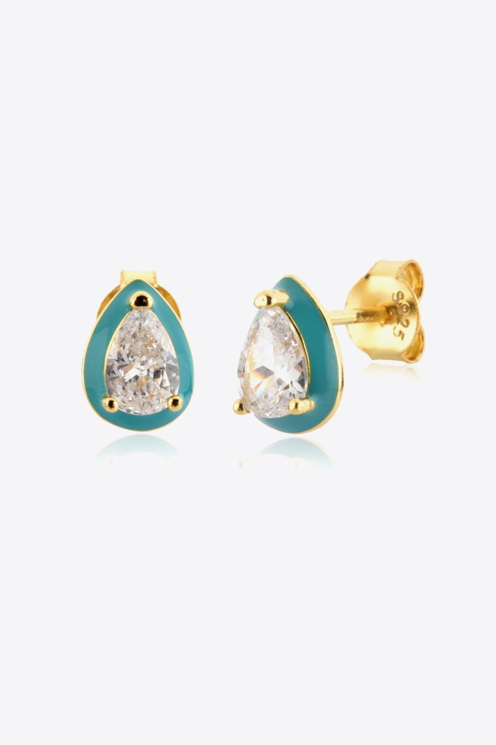 Well-Deserved Gold Plated Zircon Teardrop Stud Earrings - MXSTUDIO.COM