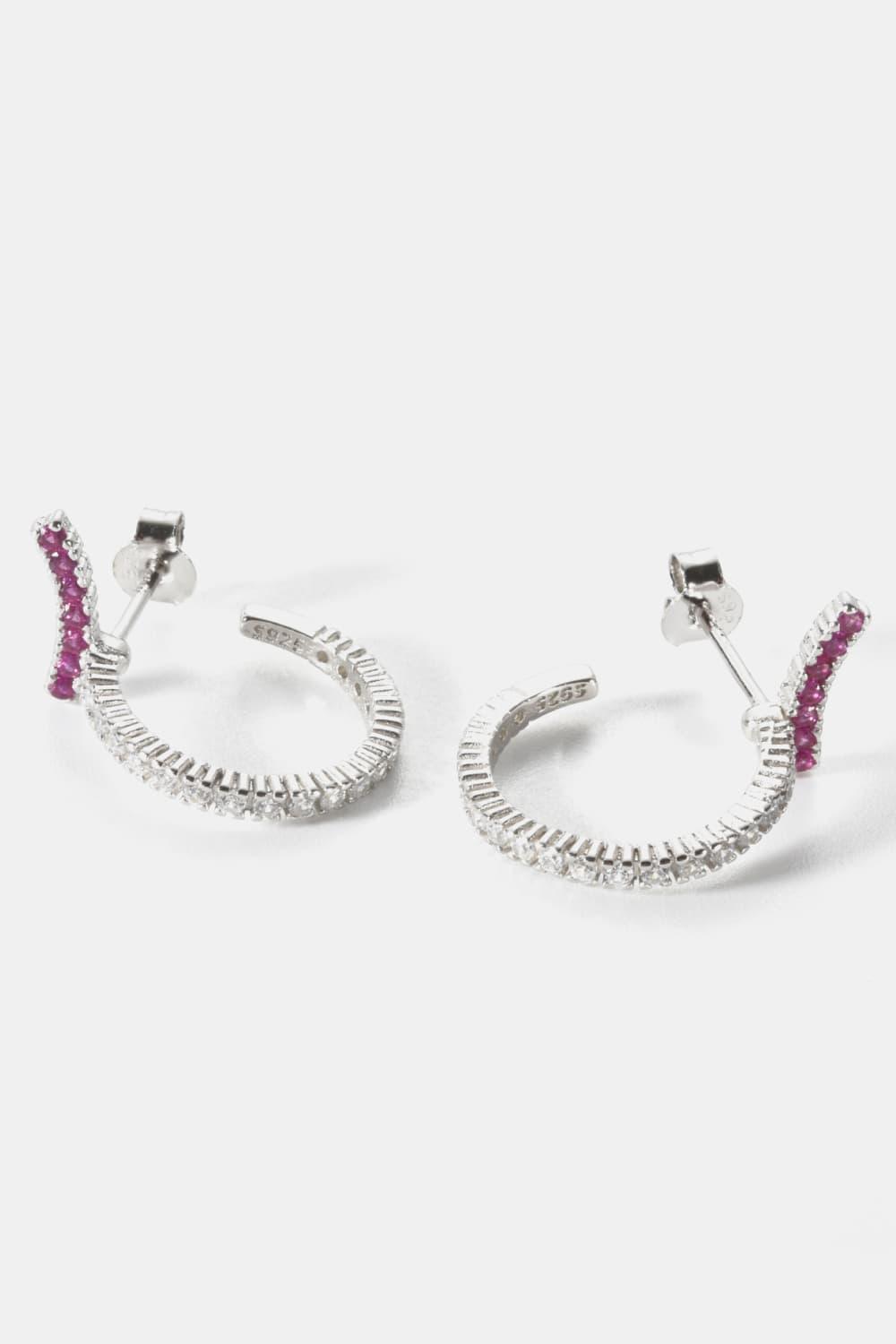 Well-Favored Inlaid Zircon C-Hoop Sterling Silver Earrings - MXSTUDIO.COM